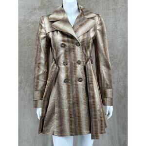 Helene Berman Coat Women Small Tan Animal Print Double Breasted Trench Statement
